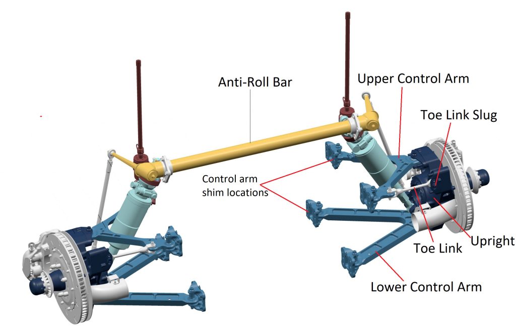 The toe link is a small but essential piece of the hub assembly. It's particularly vulnerable to breaking but relatively easy to replace in the pits. | NASCAR image
