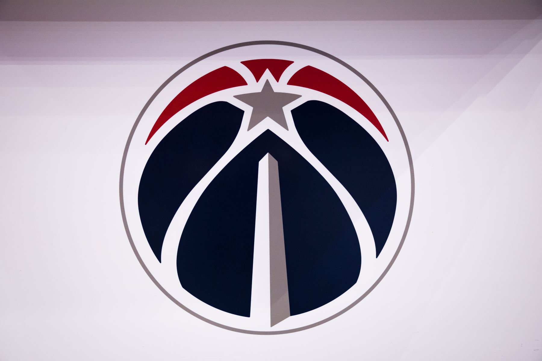 The Washington Wizards logo seen during a game against the Boston Celtics at Capital One Arena in Washington D.C.
