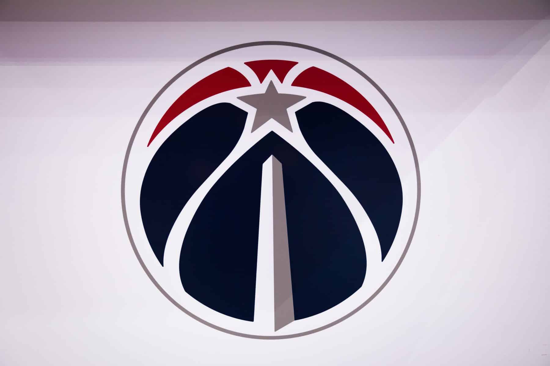 The Washington Wizards logo seen during a game against the Boston Celtics at Capital One Arena in Washington D.C.