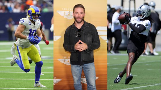 Former NFL WR Julian Edelman (C) ranked his three best NFL wide receivers in 2022, and included Cooper Kupp (L) and Davante Adams (R).
