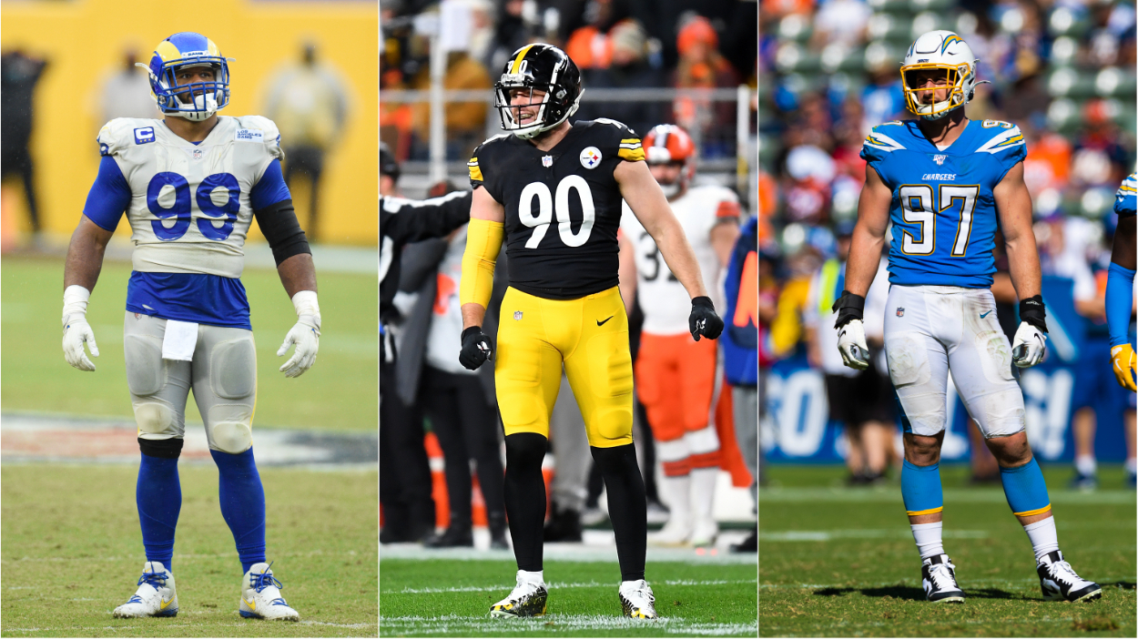 The NFL's three highest-paid player on the defensive side of the ball (L-R) Aaron Donald, T.J. Watt, and Joey Bosa, aren't from the SEC