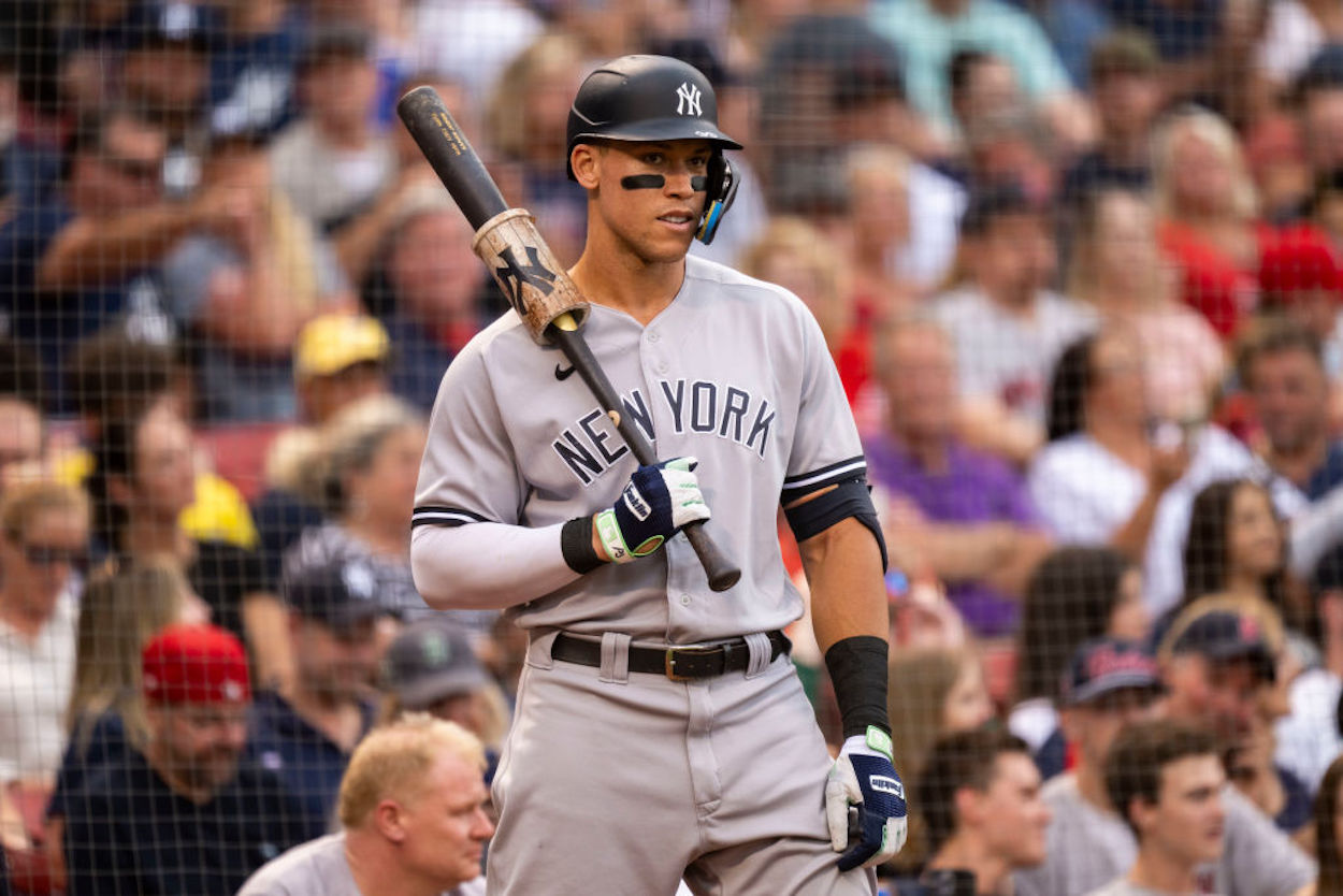 New York Yankees star Aaron Judge prepares for an at-bat.