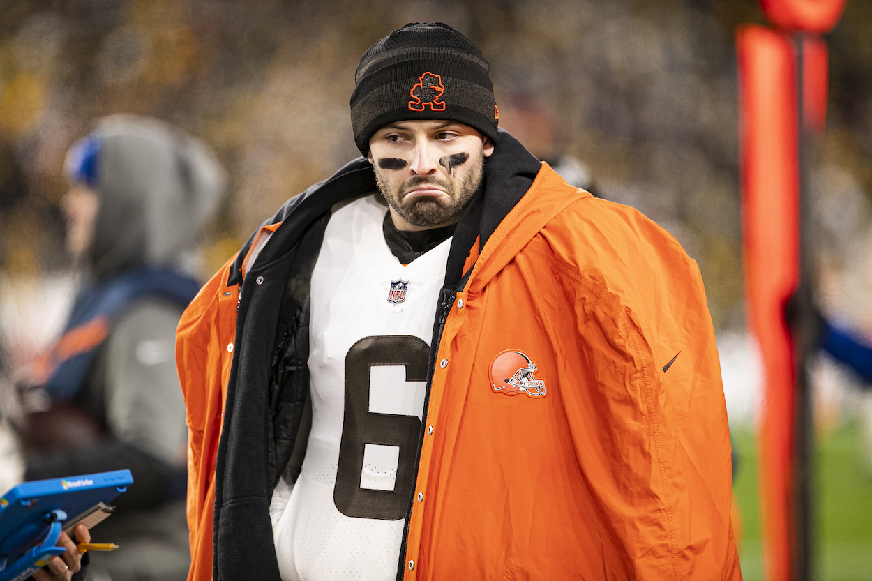 Cleveland Browns quarterback Baker Mayfield looks on during the game in 2022. A Baker Mayfield trade has the QB now going to the Carolina Panthers.