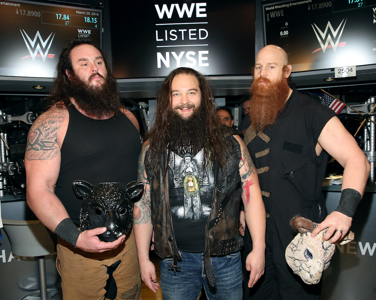 WWE professional wrestlers Braun Strowman, Bray Wyatt and Erick Rowan in 2016.