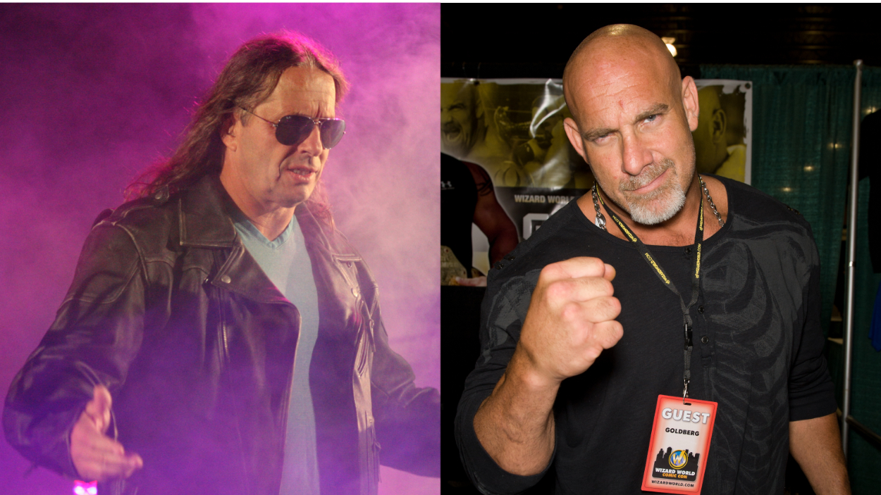 Former WWE and WCW superstars Bret 'The Hitman' Hart in 2011 and Bill Goldberg in 2021.