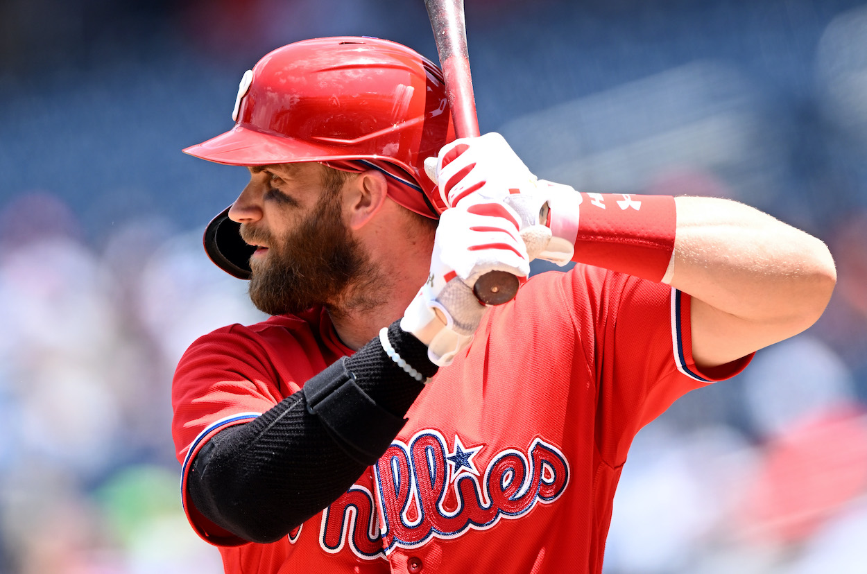 Bryce Harper bats against the Nationals.