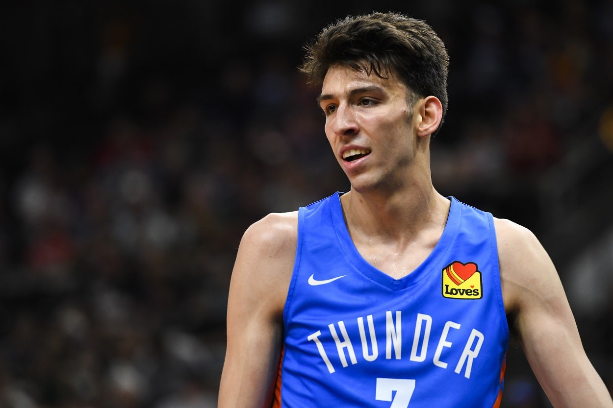 Chet Holmgren during an NBA Summer League matchup between the Oklahoma City Thunder and Utah Jazz