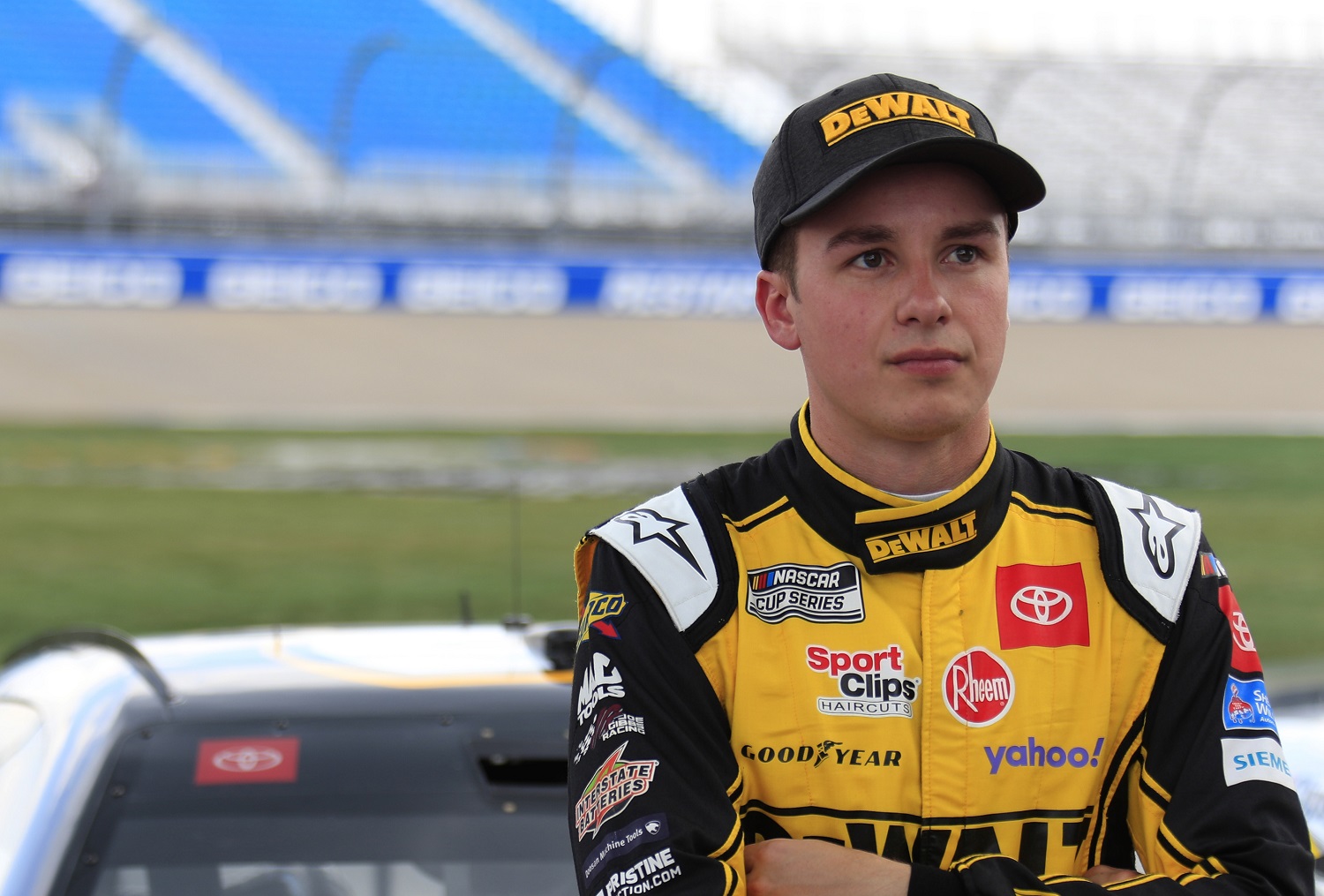 Christopher Bell watches the action on pit road during qualifying for the Ally 400 on June 25, 2022 at Nashville Superspeedway.