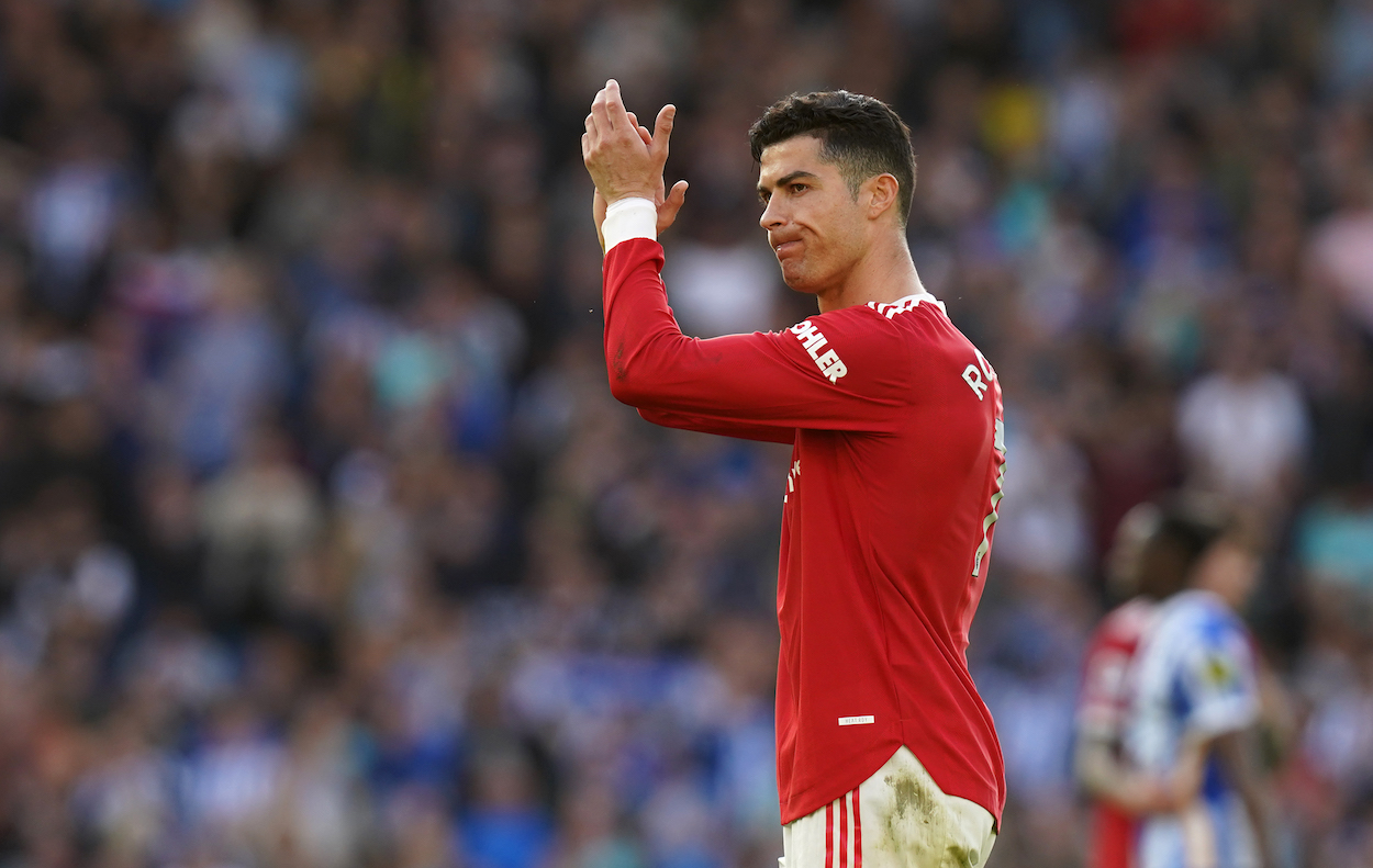 Manchester United's Cristiano Ronaldo appears dejected after the Premier League match at the AMEX Stadium, Brighton.