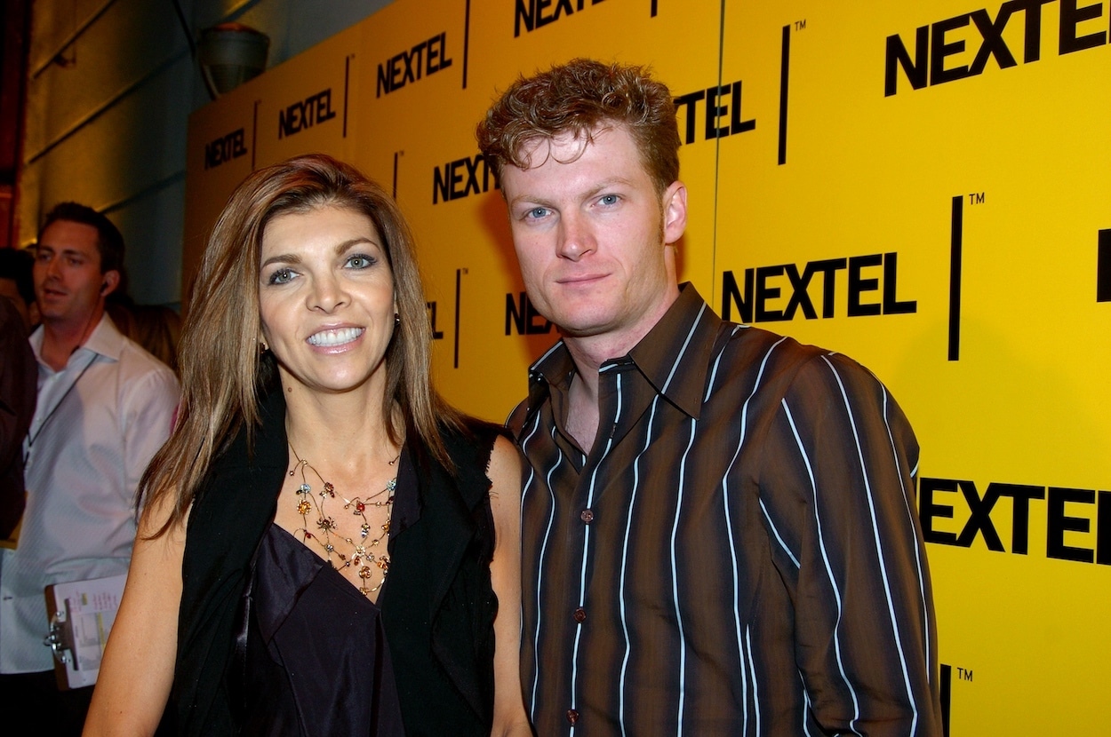 Dale Earnhardt Jr. and Teresa Earnhardt stand together