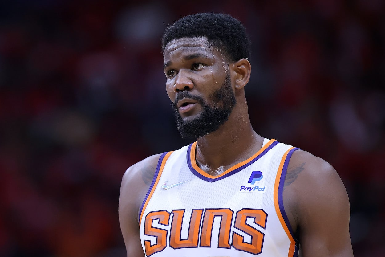 Deandre Ayton of the Phoenix Suns reacts against the New Orleans Pelicans in 2022.