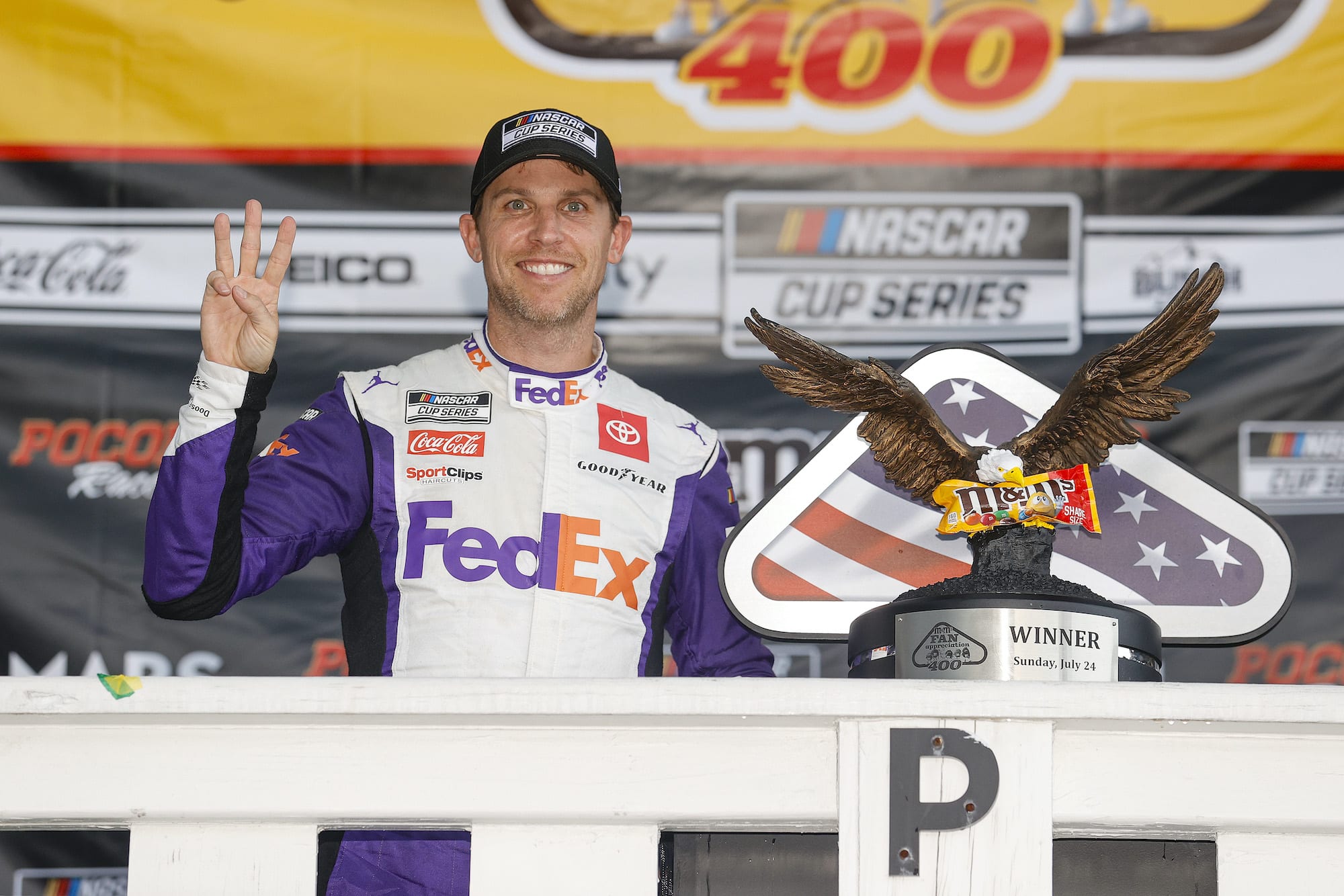 Denny Hamlin with trophy