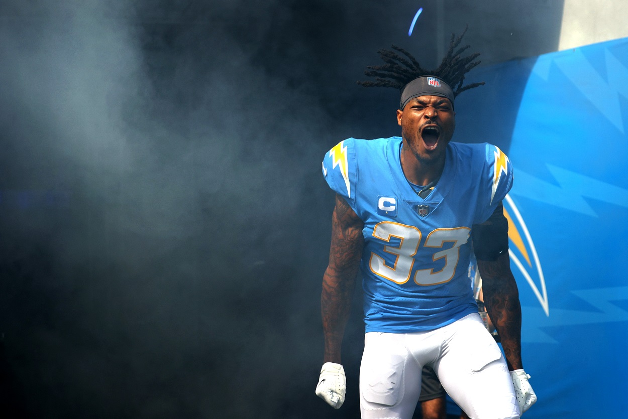 Derwin James ahead of a Chargers-Browns matchup in October 2021