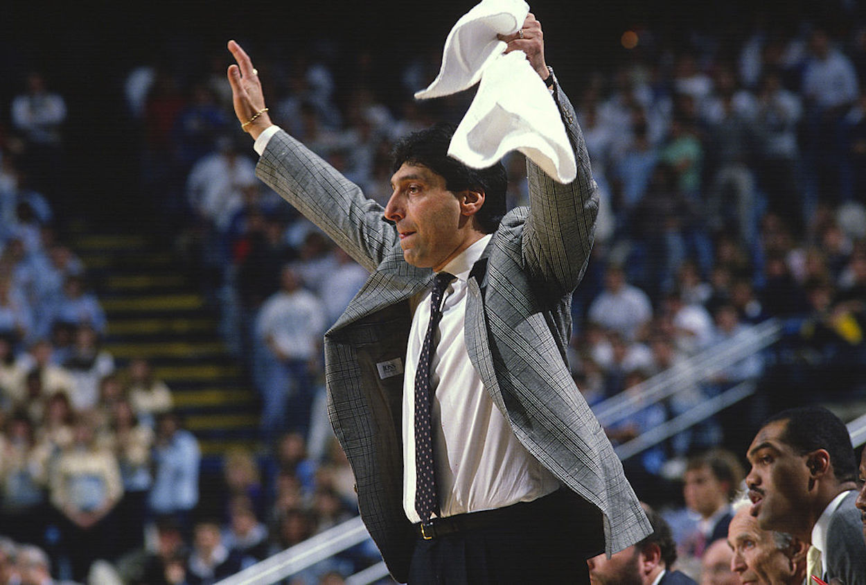 James Valvano, more commonly known as Jimmy V, coaches his NC State Wolfpack.