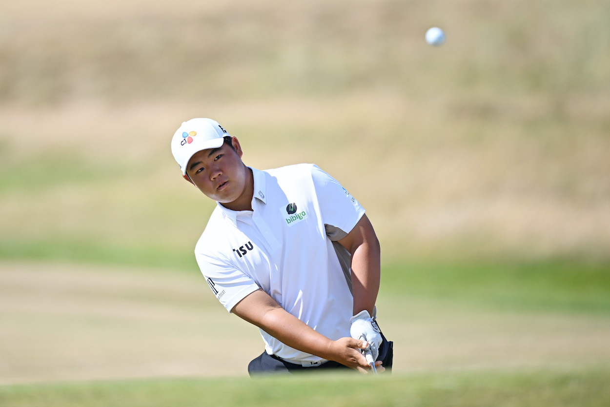 Joohyung Kim hits a shot prior to the 2022 Open Championship.