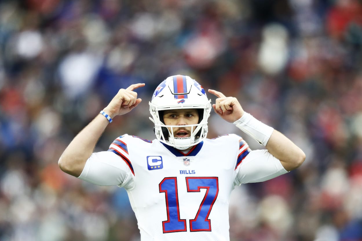 Quarterback Josh Allen of the Buffalo Bills reacts during a 2021 game.