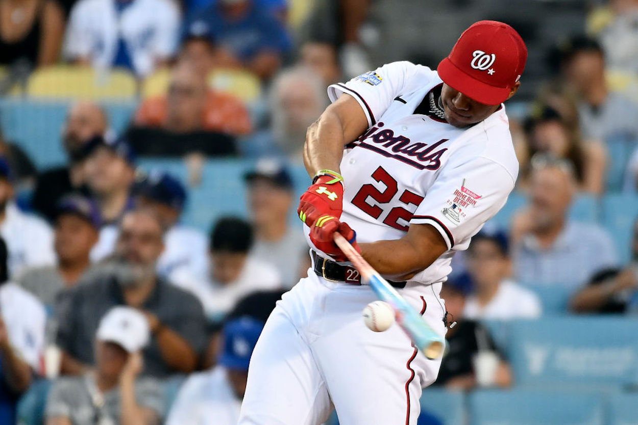 Washington Nationals outfielder Juan Soto swings during the 2022 Home Run Derby.