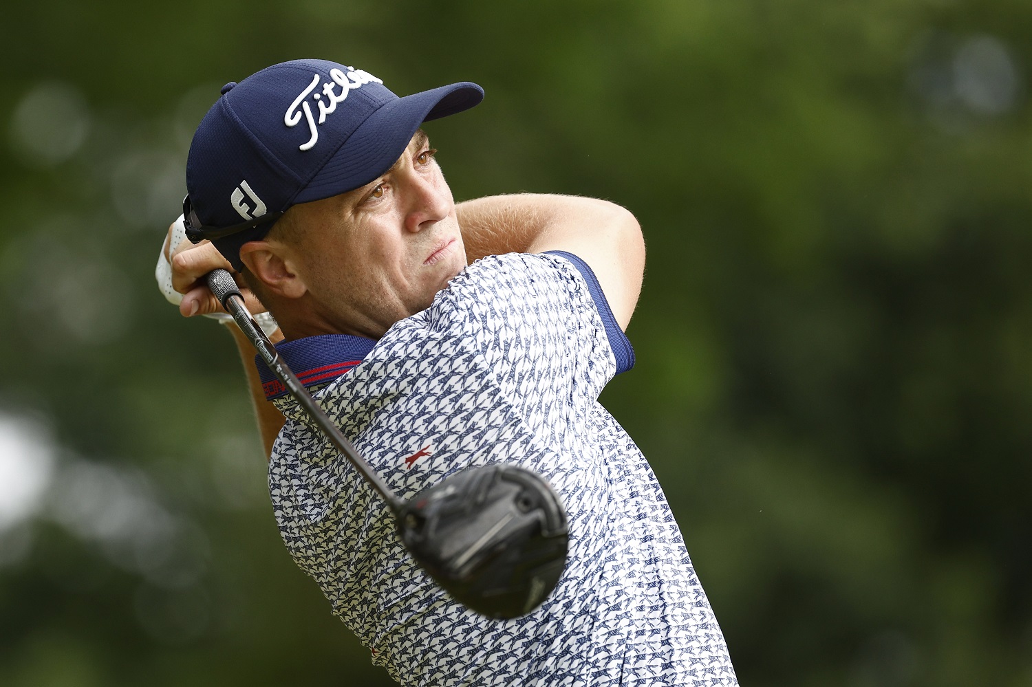 Justin Thomas plays from the 12th tee during the second round of the 122nd U.S. Open at The Country Club on June 17, 2022, in Brookline, Massachusetts.