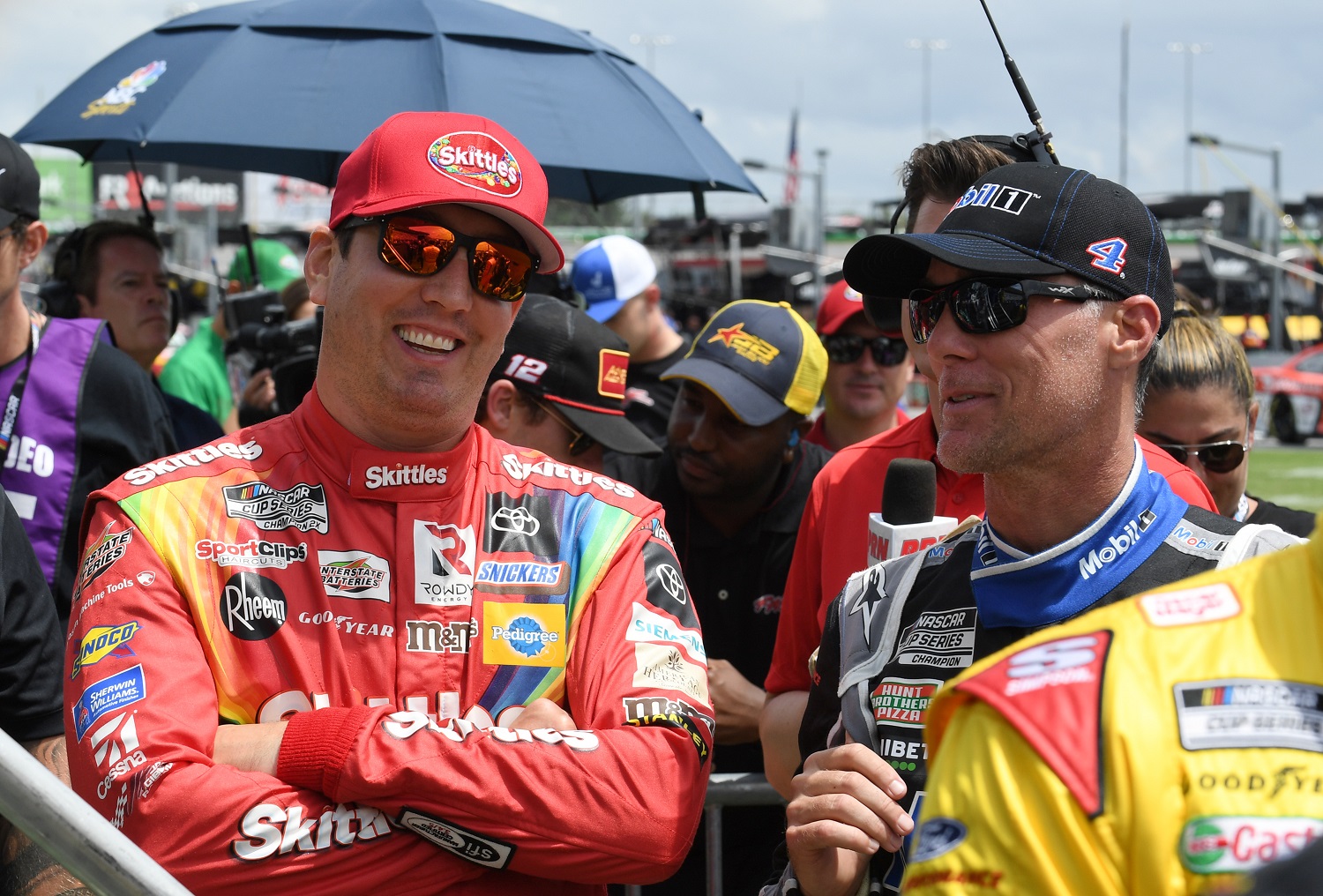 Kyle Busch and Kevin Harvick before the NASCAR Cup Series Quaker State 400 on July 11, 2021,, at Atlanta Motor Speedway. | Jeffrey Vest/Icon Sportswire via Getty Images