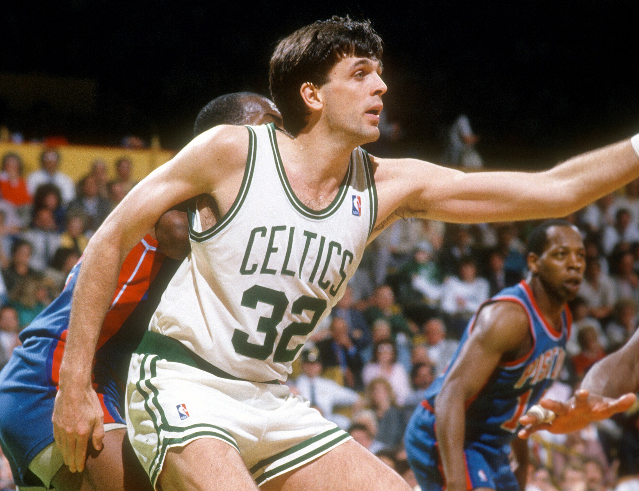 Kevin McHale of the Boston Celtics in action against the Detroit Pistons.