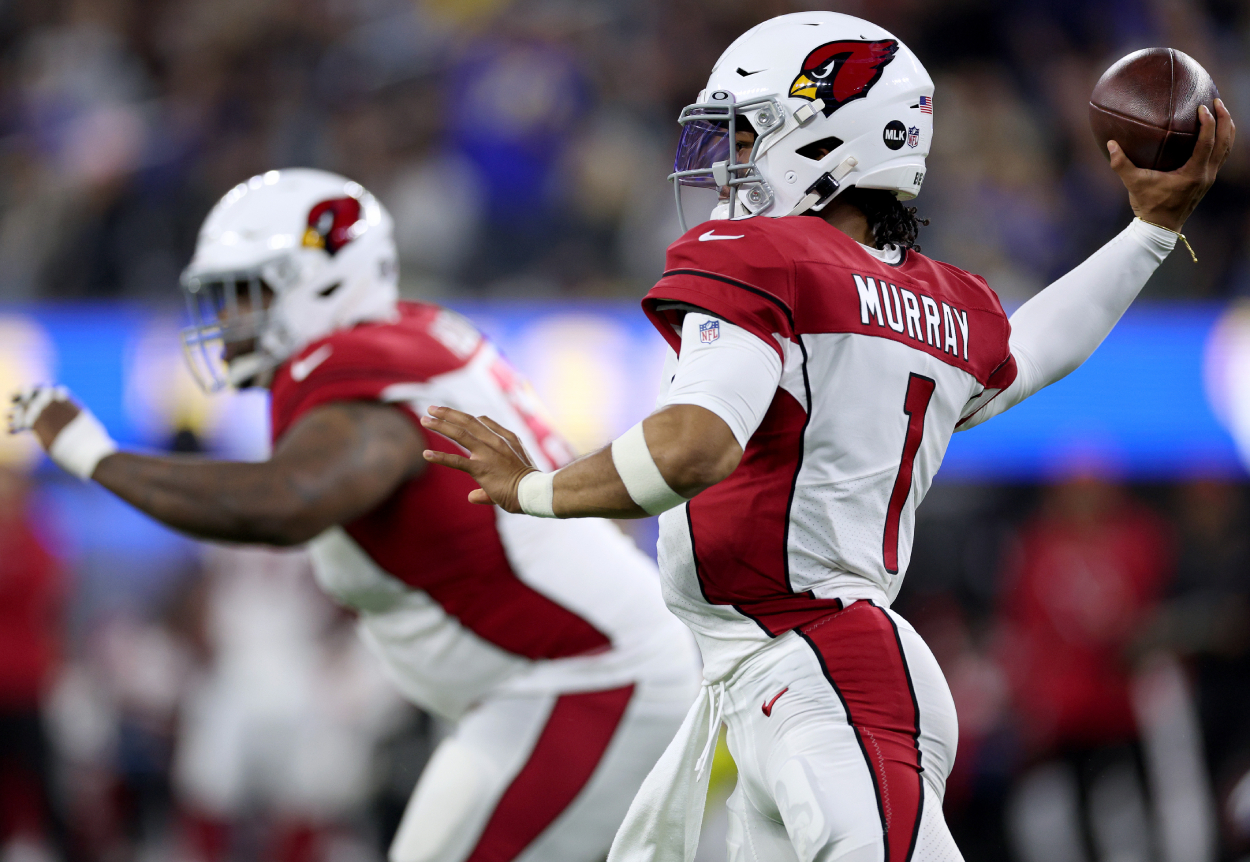 Kyler Murray of the Arizona Cardinals passes during a 34-11 loss to the Los Angeles Rams.