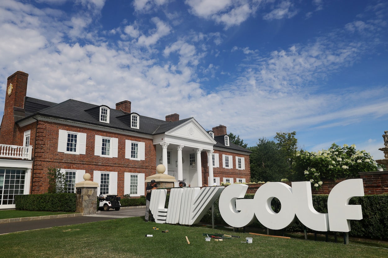 The LIV Golf sign at Trump National Golf Club.