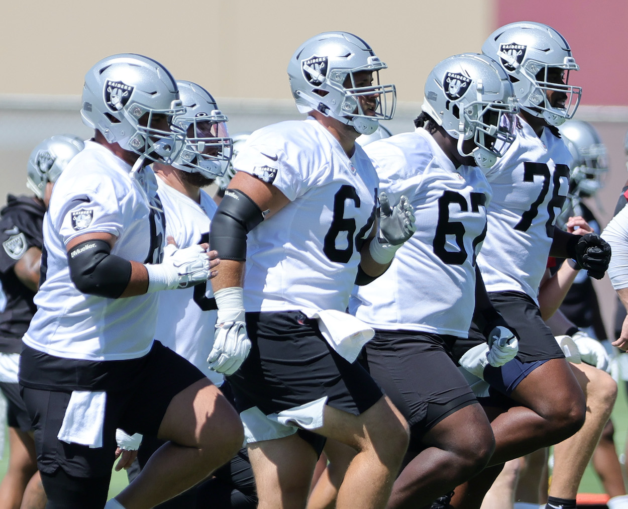 One of the key Las Vegas Raiders training camp battles is on the offensive line (pictured).