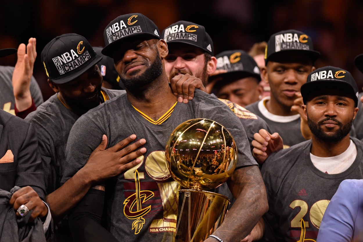 LeBron James celebrating the 2016 NBA Finals.