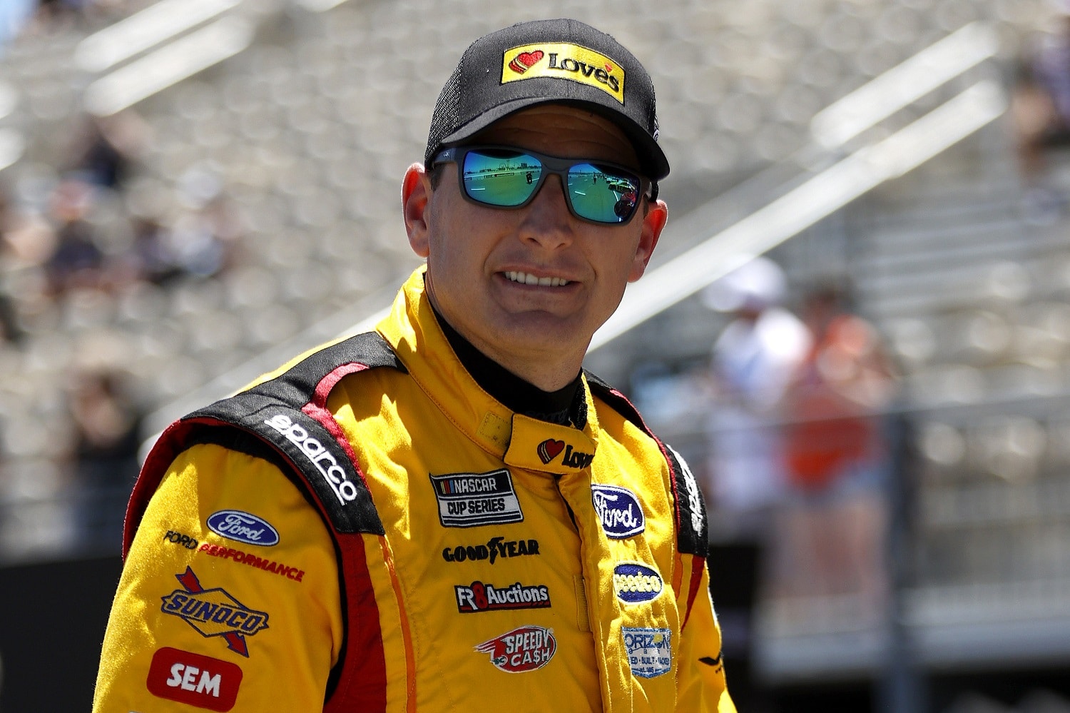 Michael McDowell walks the grid during practice for the NASCAR Cup Series Toyota/Save Mart 350 at Sonoma Raceway on June 11, 2022.