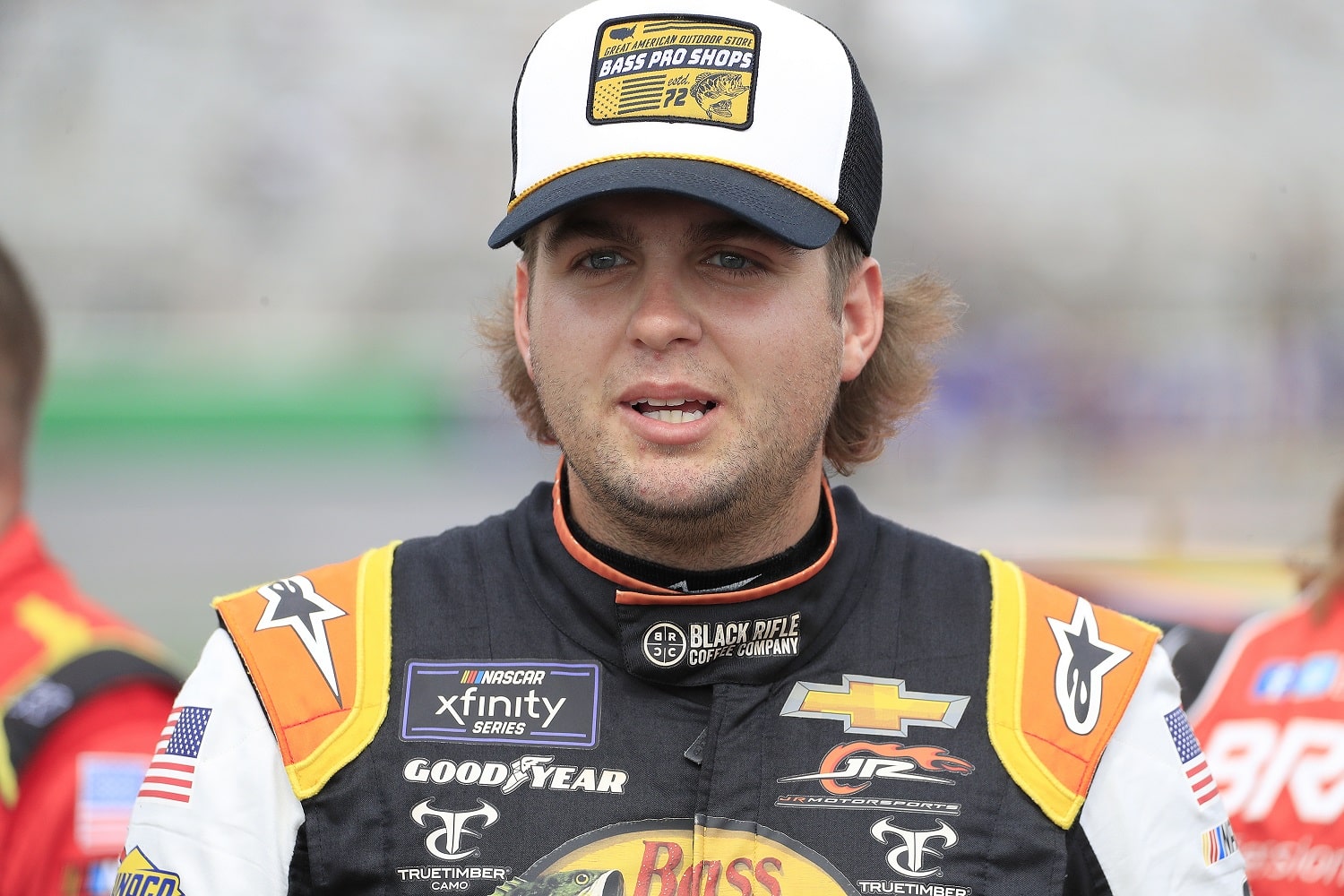 ATLANTA, GA - JULY 09: Austin Dillon (#3 Richard Childress Racing Dow  Salutes Veterans Chevrolet) pulls ahead of Noah Gragson (#42 LEGACY MOTOR  CLUB Sunseeker Resort Chevrolet) during the NASCAR Cup Series