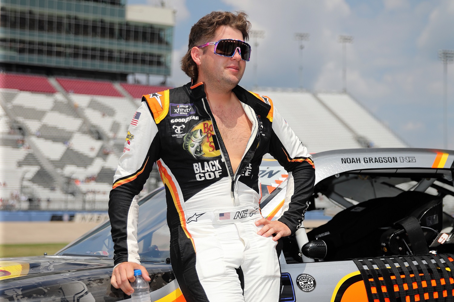 Noah Gragson waits on the grid during qualifying for the NASCAR Xfinity Series Tennessee Lottery 250 at Nashville Superspeedway on June 25, 2022.