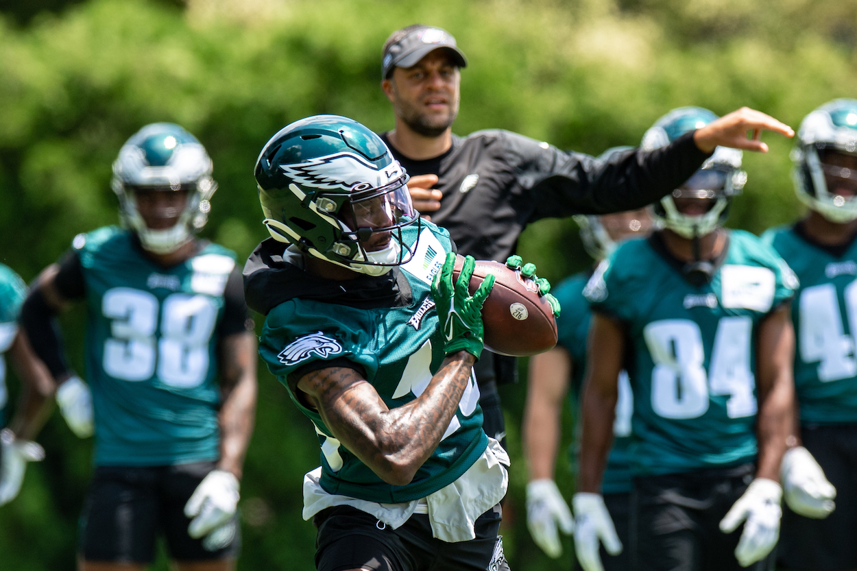 Wide receiver Quex Watkins (pictured) is one of the players competing in a 2022 Philadelphia Eagles training camp battle.