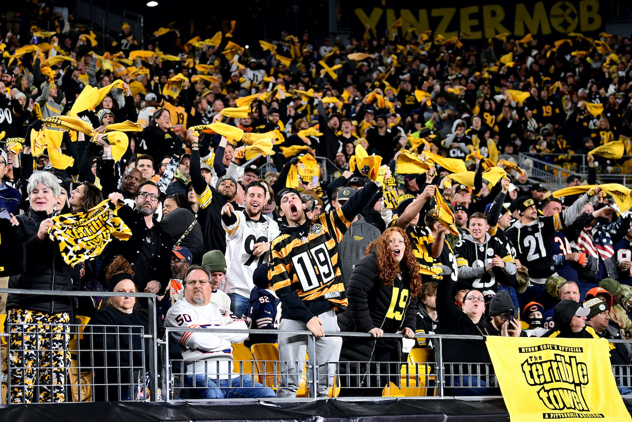 Pittsburgh Steelers fans wave terrible towels during a game at Heinz Field in 2021