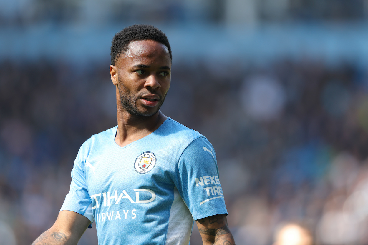 Raheem Sterling of Manchester City during the Premier League match in 2022. Sterling is on his way to Chelsea for the 2022-23 season.