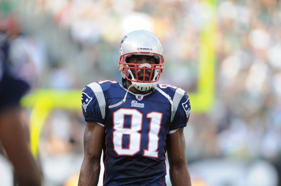 Randy Moss during a Patriots-Jets matchup in September 2010