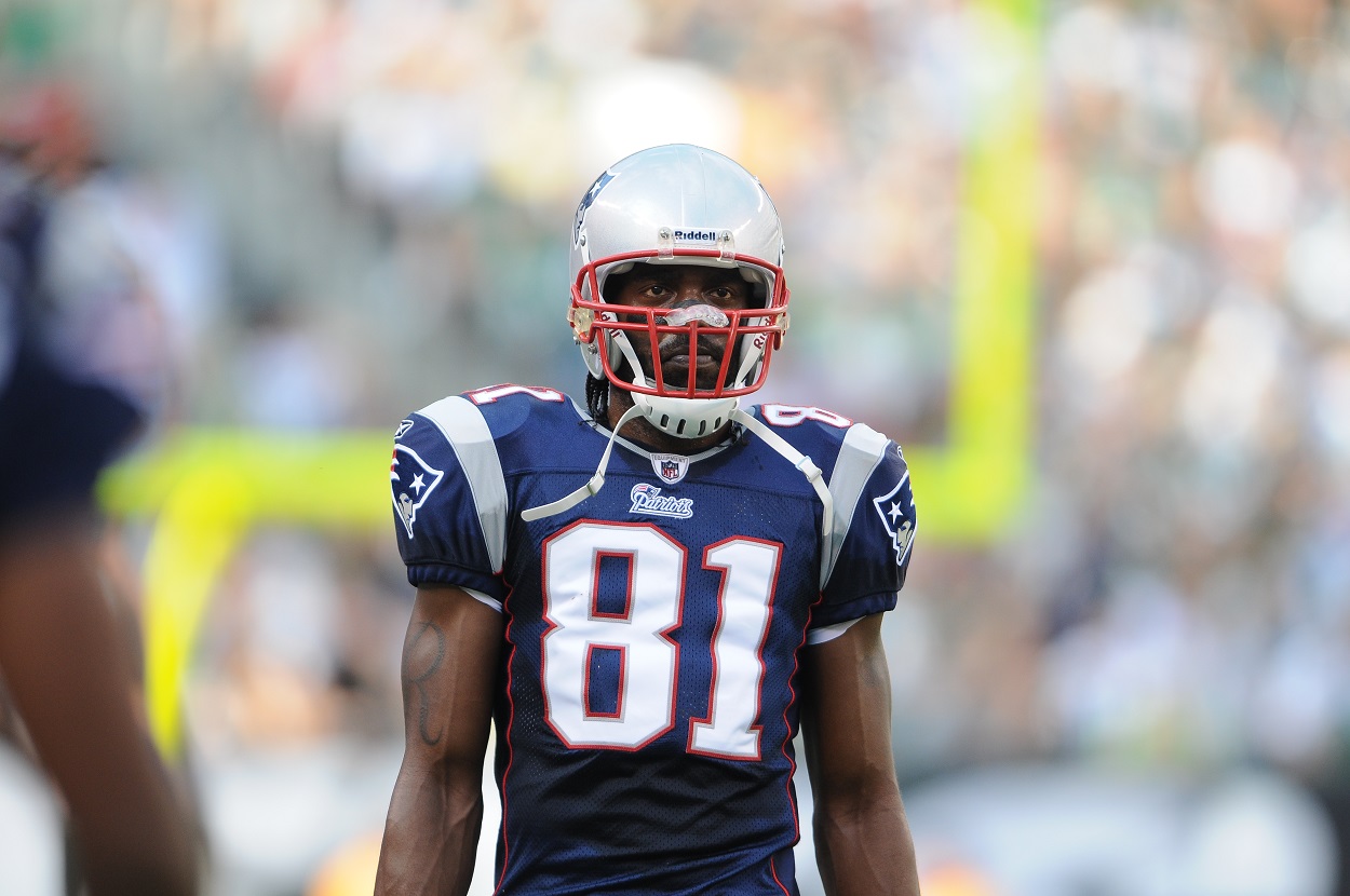Randy Moss during a Patriots-Jets matchup in September 2010