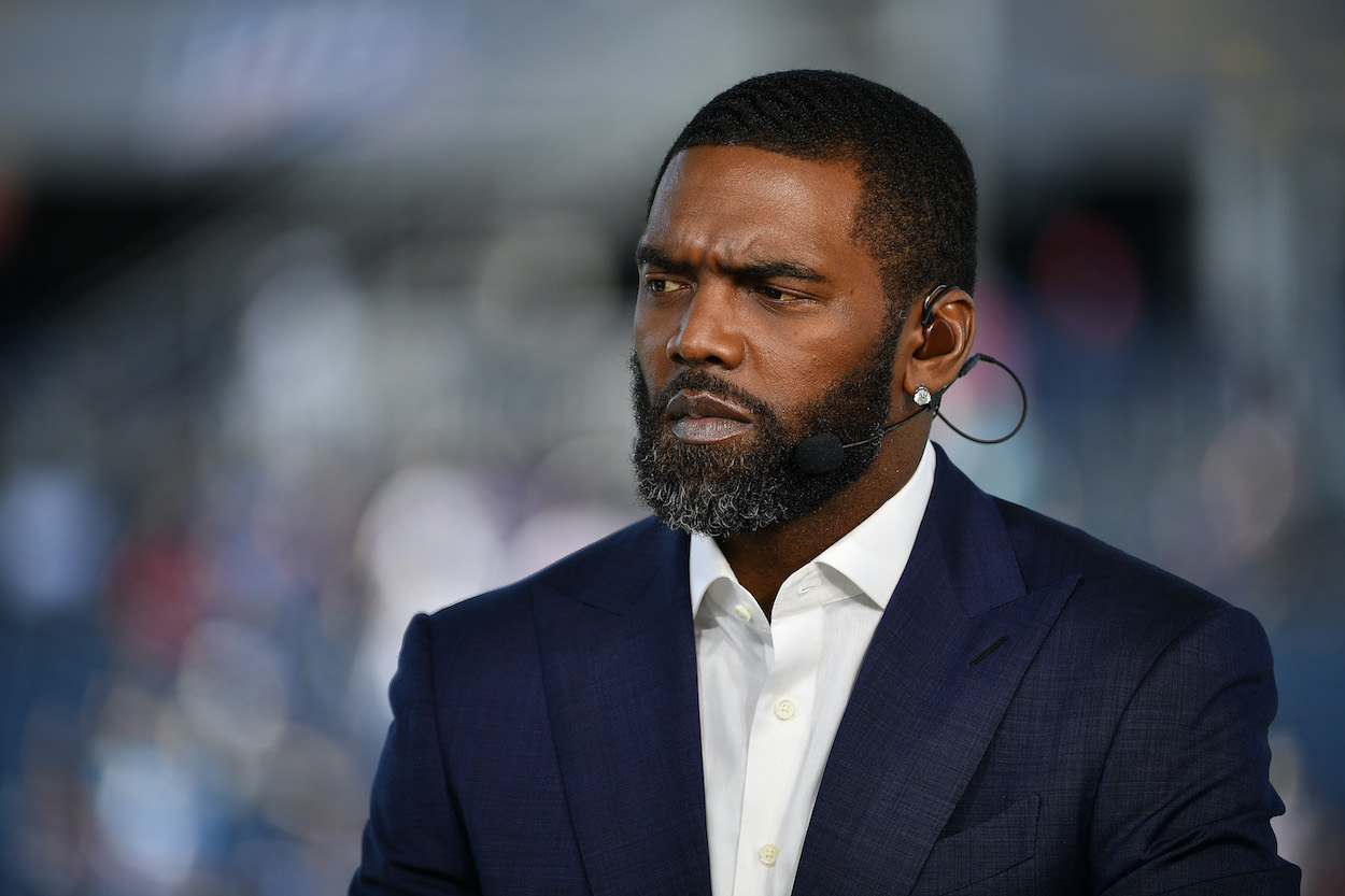 Randy Moss during the 2020 NFL Pro Bowl. Robert Griffin III (RGIII) is taking Moss' spot on ESPN's 'Monday Night Countdown' for 2022.