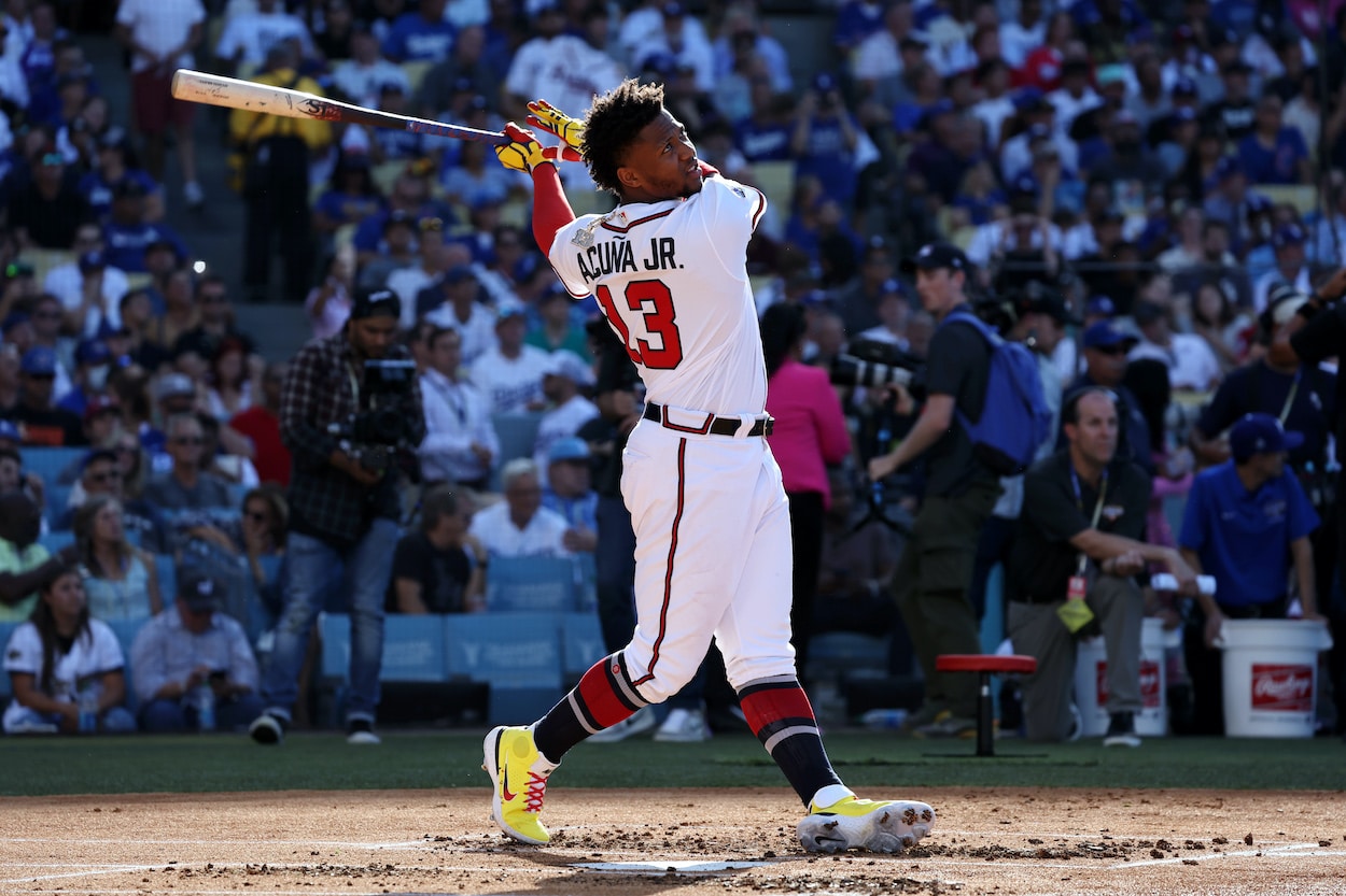 Ronald Acuna Jr. bats during the Home Run Derby.