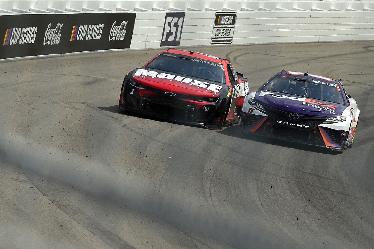 Ross Chastain and Denny Hamlin battle at World Wide Technology Raceway