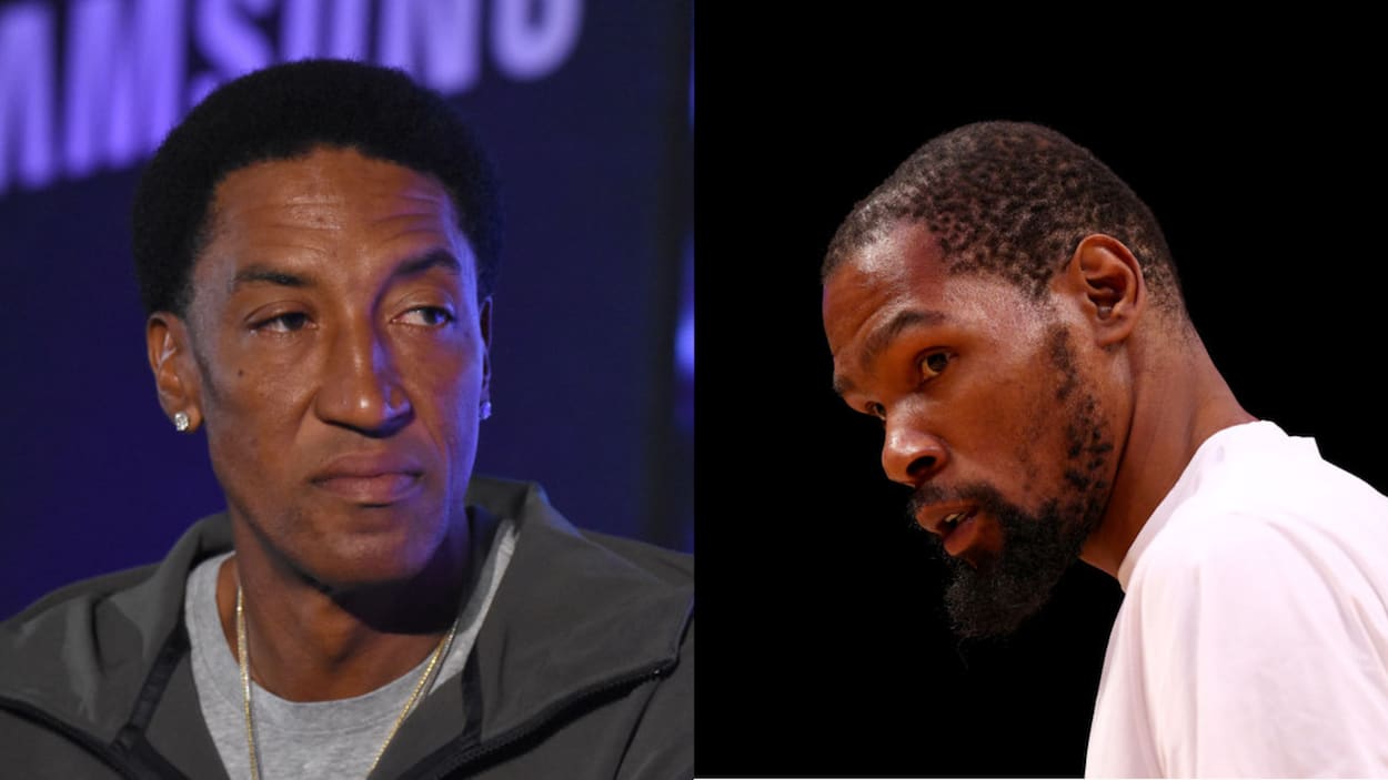 NBA legend Scottie Pippen (L) and Brooklyn Nets star Kevin Durant (R)