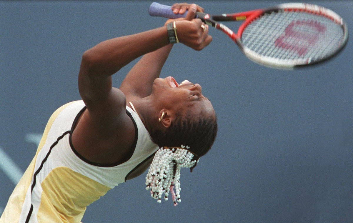 Tennis player Serena Williams celebrates at the U.S. Open in 1999
