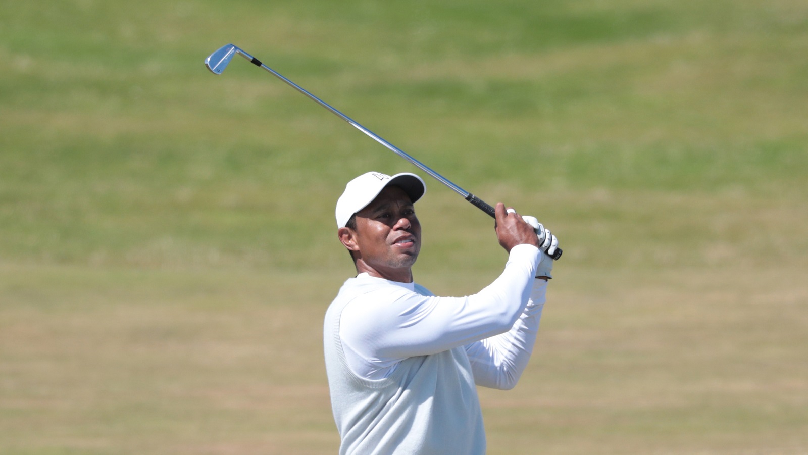 Tiger Woods plays a shot during the British Open at St. Andrews Old Course on July 15, 2022.