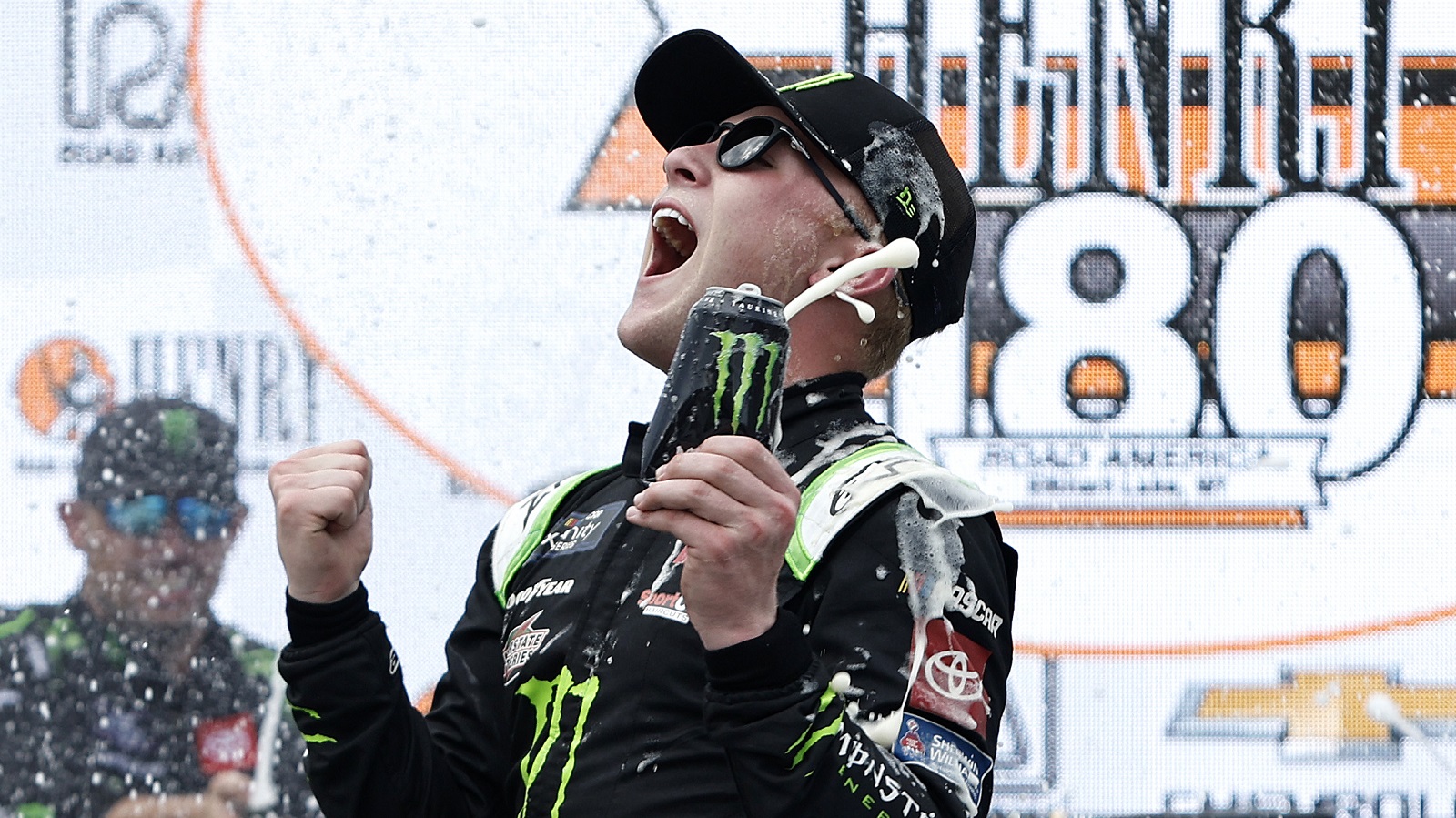 Ty Gibbs celebrates after winning the NASCAR Xfinity Series Henry 180 at Road America on July 2, 2022.