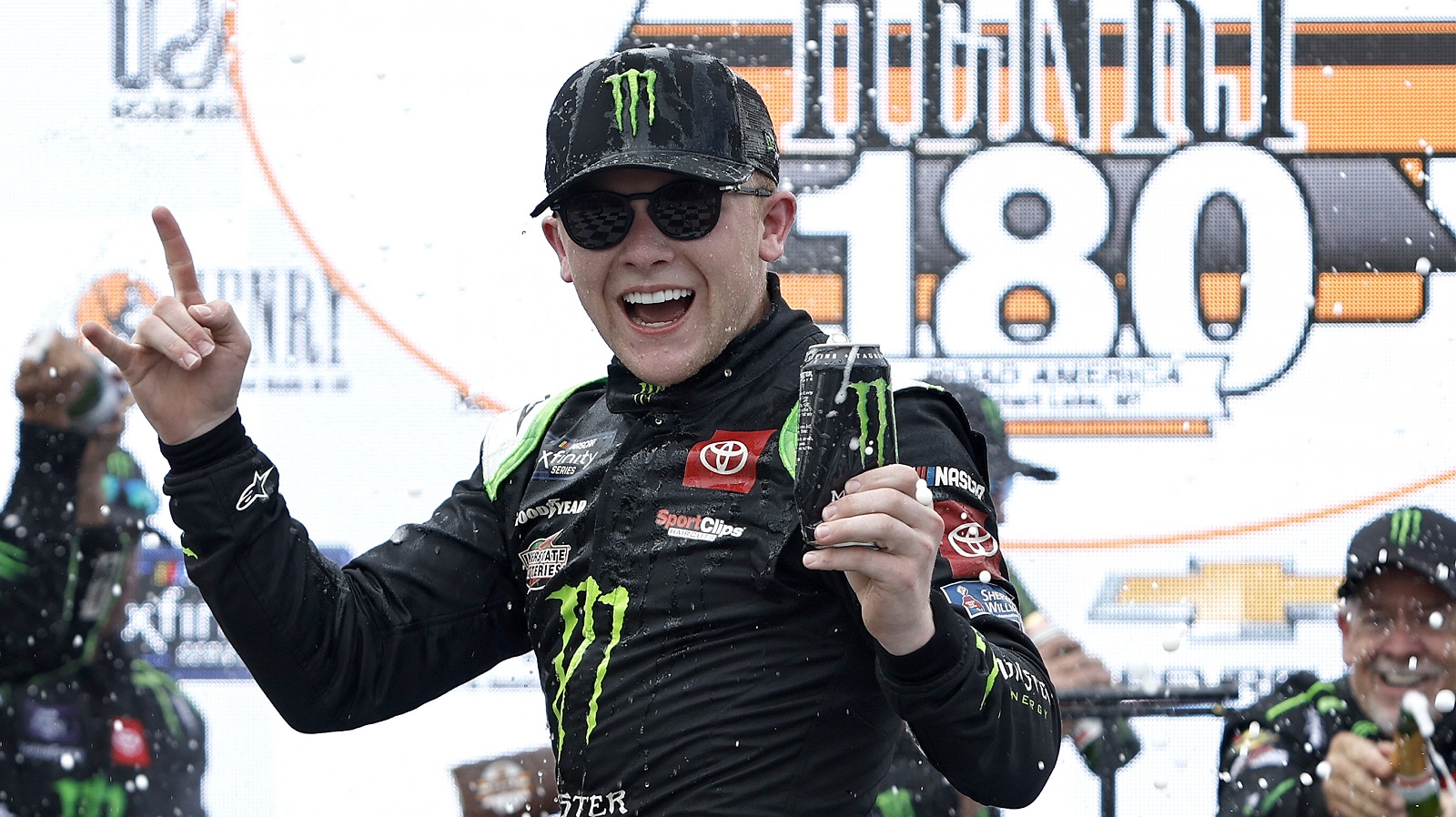Ty Gibbs celebrates in after winning the NASCAR Xfinity Series Henry 180 at Road America on July 2, 2022, in Elkhart Lake, Wisconsin.