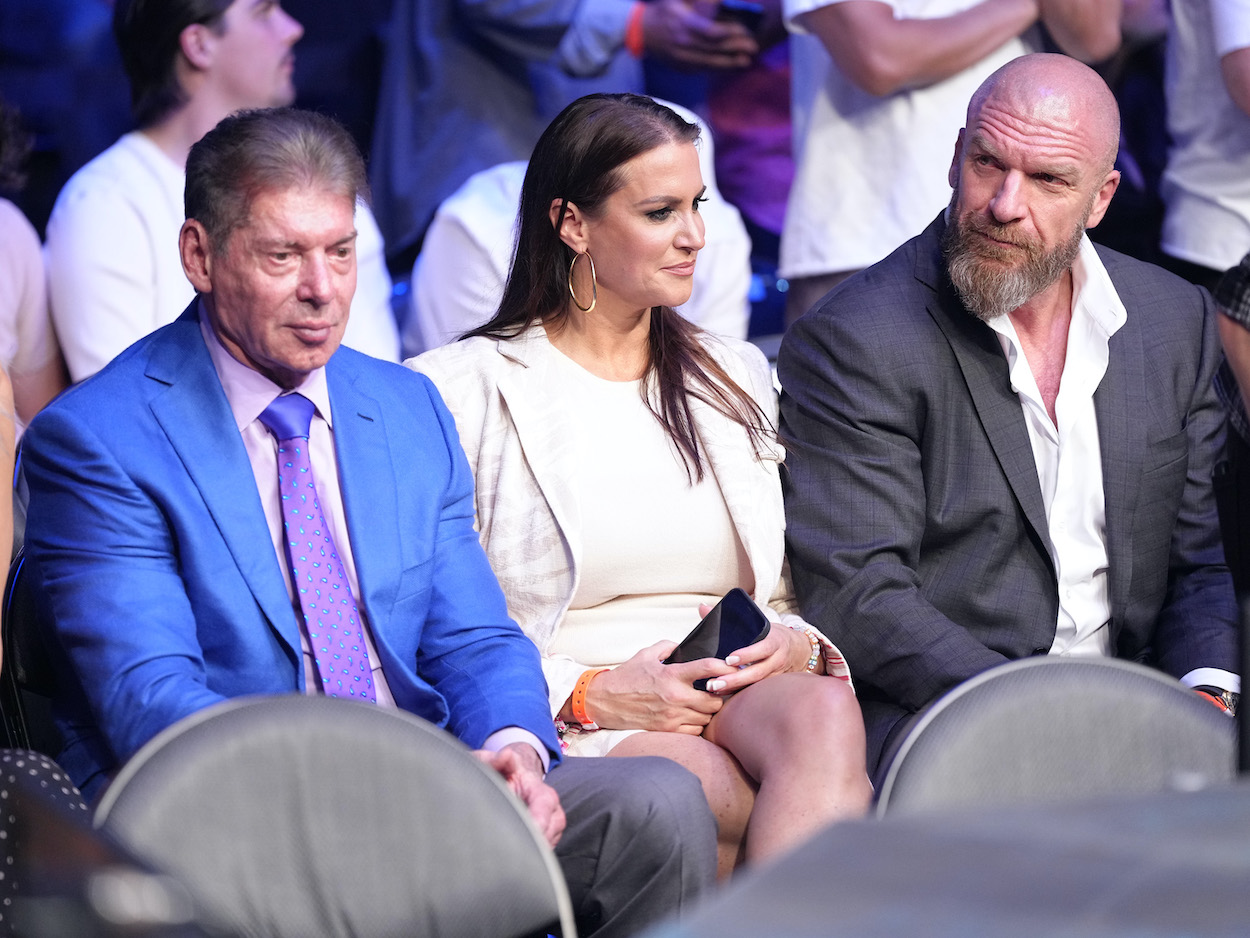 Vince McMahon, Stephanie McMahon and Triple H attend the UFC 276 event at T-Mobile Arena on July 02, 2022 in Las Vegas, Nevada. Vince McMahon has reportedly paid $12 million in 'hush money' to women in the last decade-plus.