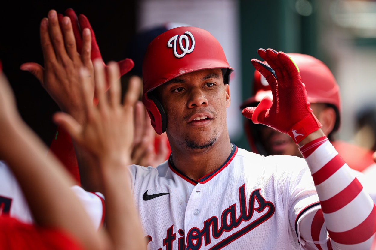 Juan Soto of the Washington Nationals celebrates.