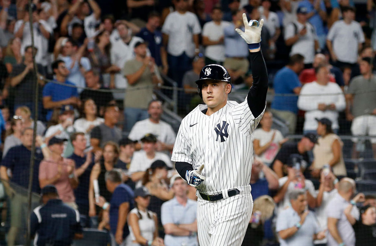 New York Yankees first baseman Anthony Rizzo celebrates a home run.