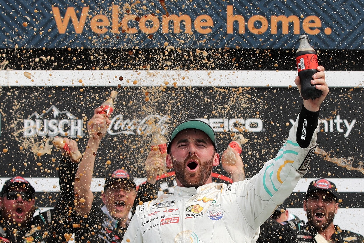 Austin Dillon celebrates his win at the 2022 NASCAR Cup Series Coke Zero Sugar 400