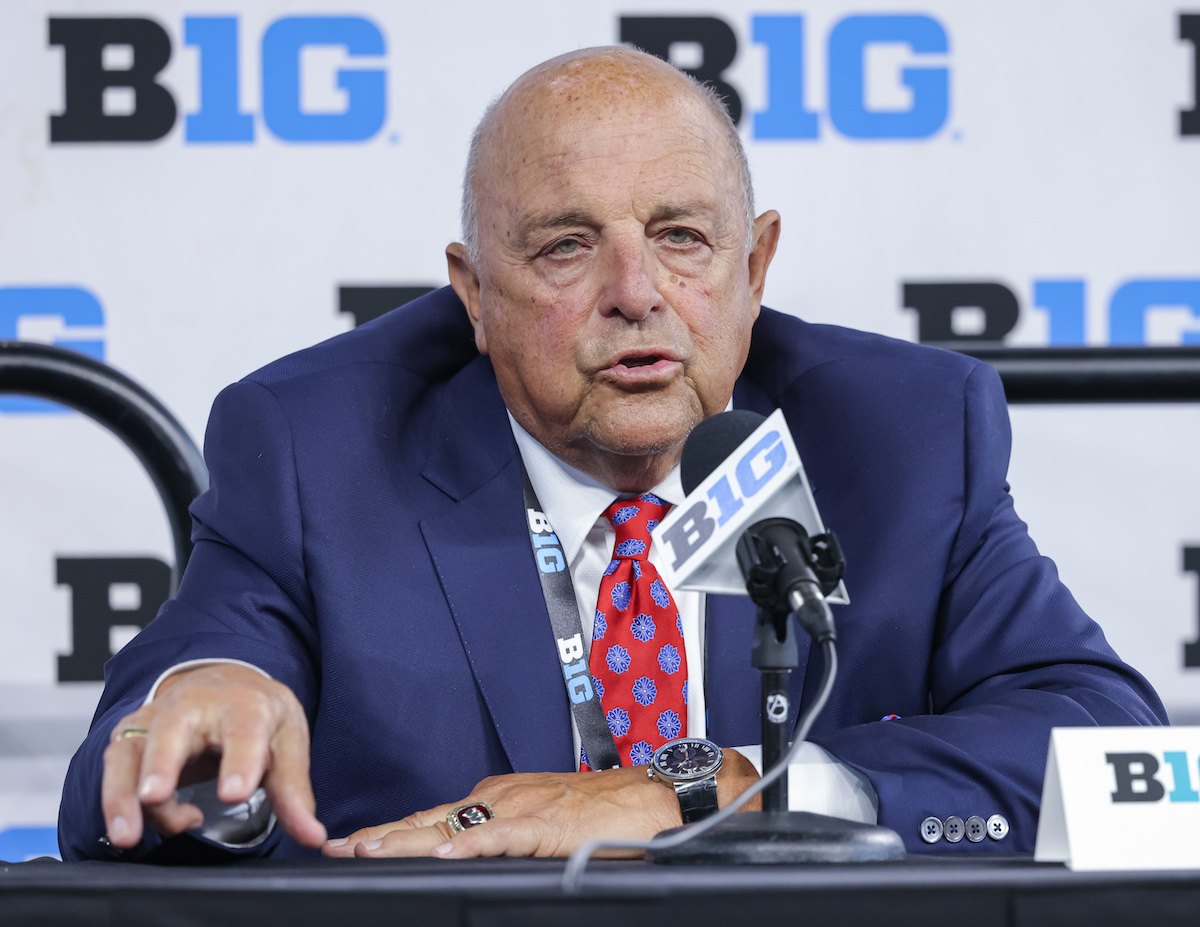 Barry Alvarez, Special Advisor for Football for the Big Ten Conference, speaks during the 2022 Big Ten Conference Football Media Days