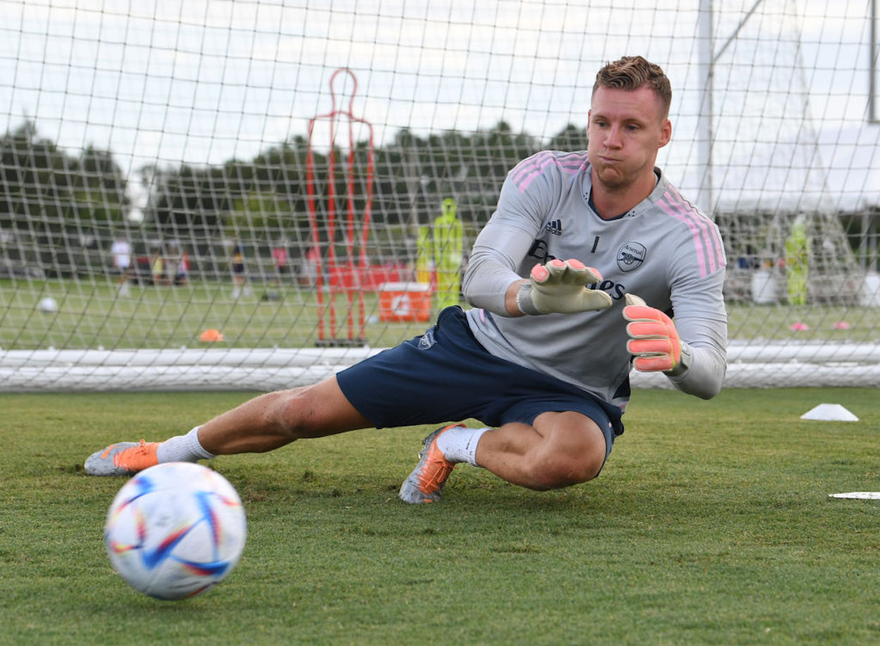 Bernd Leno trains for Arsenal before his transfer to Fulham.